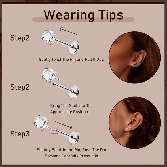 8 Pairs Stainless Steel CZ Opal Flat Back Hoop and Stud Earrings Set for Sensiti - Picture 3 of 6